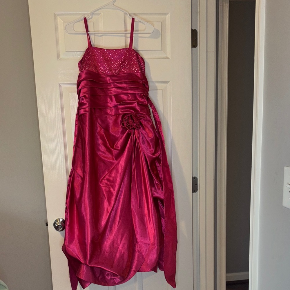 Sparkling Burgundy Satin Girls' Special Occasion Dress with Glitter Bodice